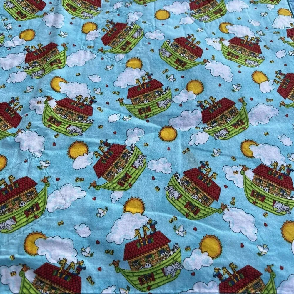 Noah’s Ark Blanket Lap Throw 32 x 38 Crib Blanket Cotton Blue